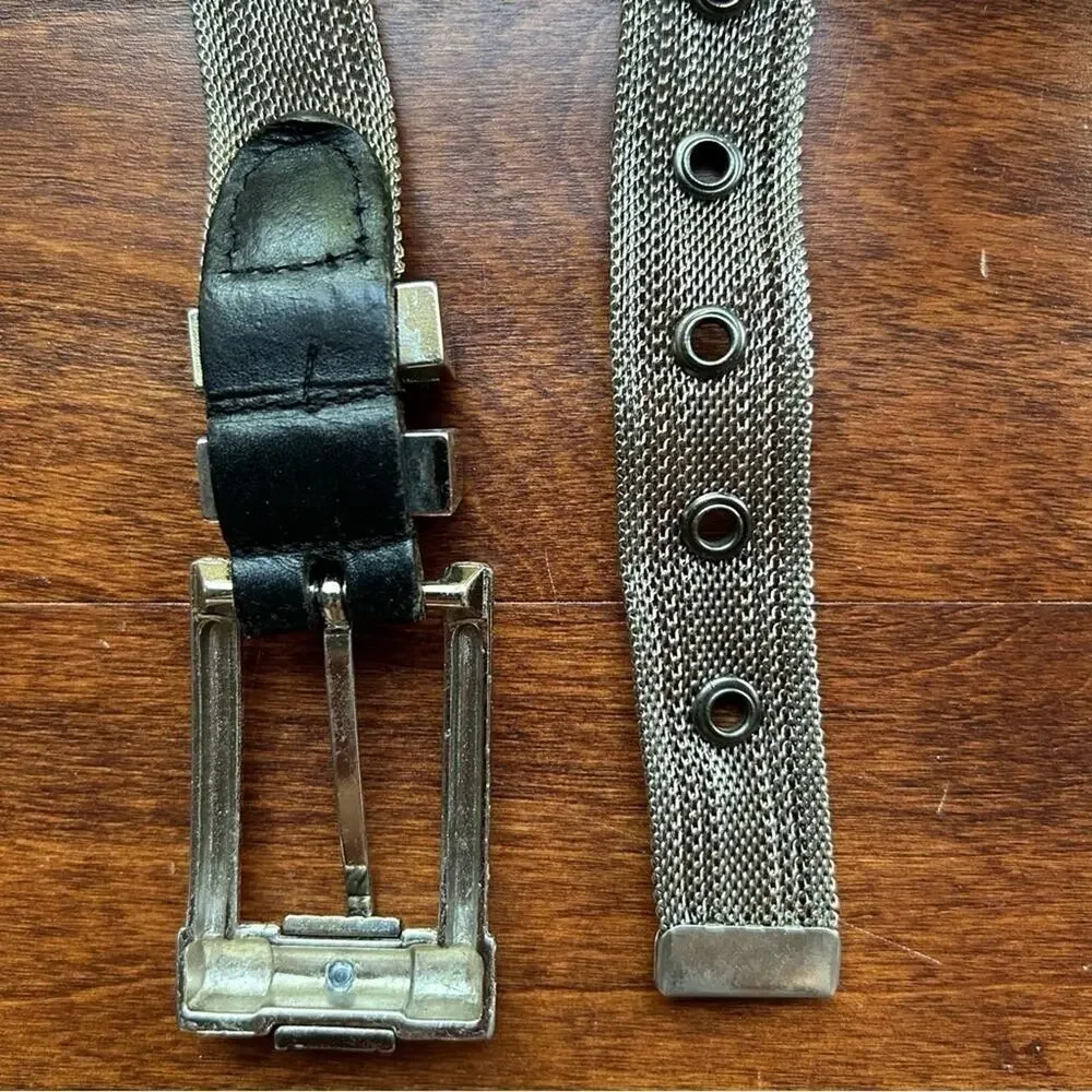 Vintage Silver Mesh Belt with a bit of Black Leather, Super Cool and Unique - Picture 6 of 14